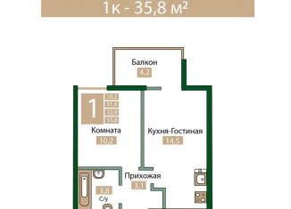 Продам 1-комнатную квартиру, 35.8 м2, посёлок городского типа Молодёжное