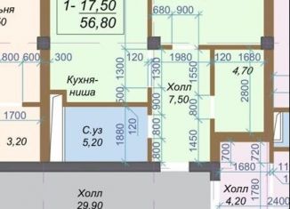 Продается однокомнатная квартира, 50.6 м2, Нальчик, улица Тарчокова, 20, район Горная