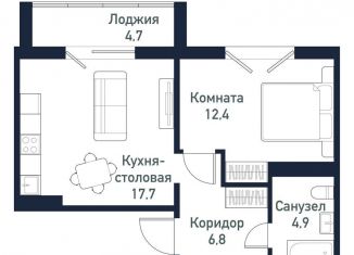 Продажа однокомнатной квартиры, 41.6 м2, Челябинская область, улица имени капитана Ефимова, 4