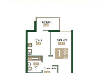 Продам однокомнатную квартиру, 35.4 м2, посёлок городского типа Молодёжное