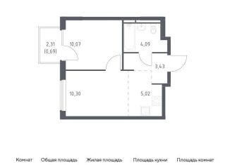 Однокомнатная квартира на продажу, 33.6 м2, Московская область
