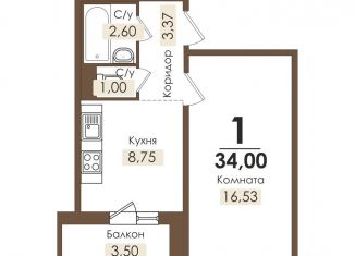 Продается однокомнатная квартира, 34.8 м2, Челябинская область, Цветочная улица, 6