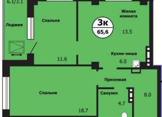 Продается трехкомнатная квартира, 65.6 м2, Красноярск, улица Лесников, 43Б