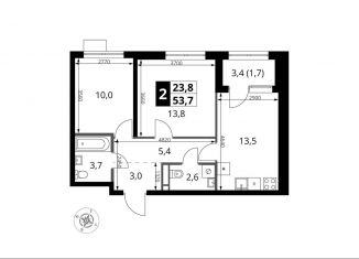 Продается 2-комнатная квартира, 53.7 м2, поселение Мосрентген, жилой комплекс 1-й Ясеневский, к1