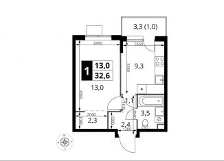 Продам однокомнатную квартиру, 32.6 м2, Московская область