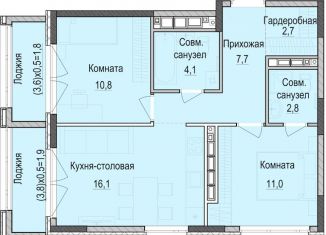 Двухкомнатная квартира на продажу, 55.3 м2, Казань, Приволжский район