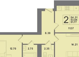 Продажа 2-комнатной квартиры, 54.3 м2, Калининград, Крейсерская улица, 13к1, Московский район
