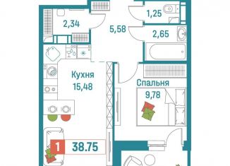 Продам 1-комнатную квартиру, 38.8 м2, Ленинградская область