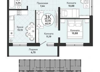Продажа 3-комнатной квартиры, 60.9 м2, Новосибирская область