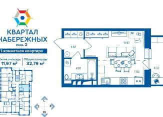 1-комнатная квартира на продажу, 32.8 м2, Брянск, Бежицкий район