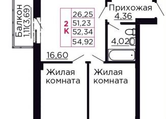 Двухкомнатная квартира на продажу, 52.3 м2, Ростовская область