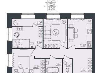 Продаю 3-ком. квартиру, 62.4 м2, Волгоград