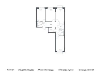 3-комнатная квартира на продажу, 77.8 м2, Московская область, жилой комплекс Томилино Парк, к6.3