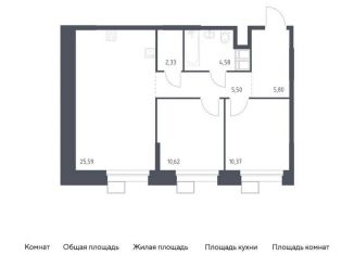 Продажа двухкомнатной квартиры, 64.8 м2, Москва, многофункциональный комплекс Тропарево Парк, к2.2