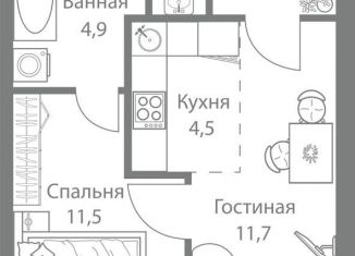 2-комнатная квартира на продажу, 39.1 м2, Москва, метро Молодёжная