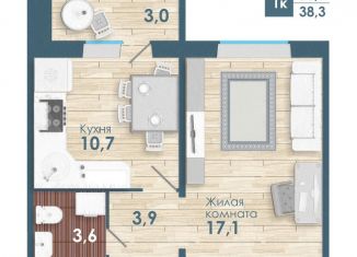 1-комнатная квартира на продажу, 35.3 м2, Новосибирск, Ленинский район, улица Титова, с2