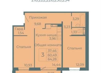 Продается трехкомнатная квартира, 64.3 м2, Кемерово, Заводский район