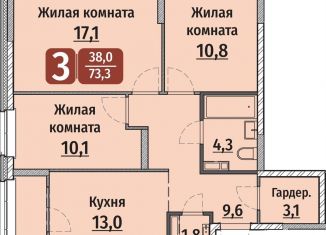 Трехкомнатная квартира на продажу, 75.1 м2, Чебоксары, ЖК Олимп, улица Энергетиков, поз6