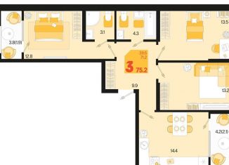 Продается 3-комнатная квартира, 75.2 м2, Краснодар