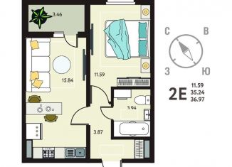 1-комнатная квартира на продажу, 37 м2, Липецк