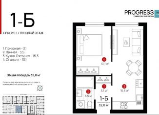 Однокомнатная квартира на продажу, 32 м2, Астрахань, улица Бехтерева, 8, Кировский район