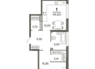 Продается 1-комнатная квартира, 46.8 м2, Рязанская область