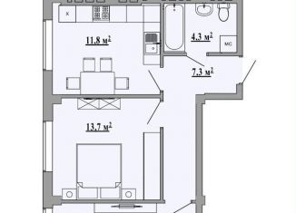 Продажа двухкомнатной квартиры, 53.5 м2, Липецк
