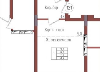 Продается 1-комнатная квартира, 28.4 м2, Калининград