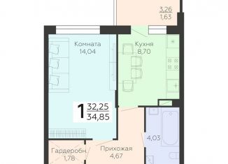 Продажа 1-комнатной квартиры, 34.9 м2, Воронежская область