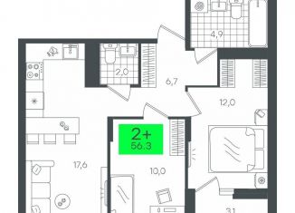2-комнатная квартира на продажу, 56.3 м2, деревня Дударева, улица Сергея Джанбровского, 2, ЖК Андерсен Парк