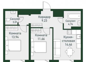 Трехкомнатная квартира на продажу, 57 м2, Челябинская область