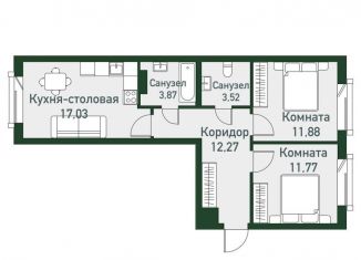 Продается 3-комнатная квартира, 60.3 м2, посёлок Западный