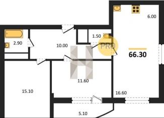 Продаю двухкомнатную квартиру, 66.3 м2, Воронеж, улица Фёдора Тютчева, 93/4, Железнодорожный район