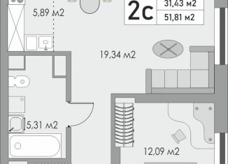 2-комнатная квартира на продажу, 51.8 м2, Оренбургская область, жилой комплекс Металлист, 7