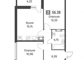 2-комнатная квартира на продажу, 55 м2, Мурино, Екатерининская улица, 16/5