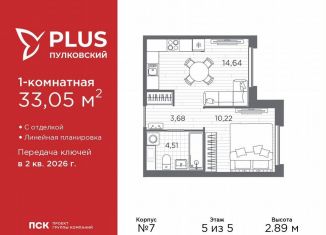 Продаю 1-комнатную квартиру, 33.1 м2, Санкт-Петербург, муниципальный округ Пулковский Меридиан