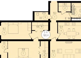 Продается трехкомнатная квартира, 106.4 м2, Грозный, улица У.А. Садаева, 14, 1-й микрорайон
