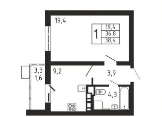 1-комнатная квартира на продажу, 38.4 м2, деревня Пирогово, ЖК Пироговская Ривьера