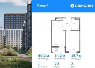 1-комнатная квартира на продажу, 40.2 м2, Санкт-Петербург, Красносельский район, жилой комплекс Сандэй, 7.2