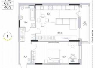 Продается однокомнатная квартира, 63.7 м2, деревня Пирогово, ЖК Пироговская Ривьера, улица Ильинского, 8