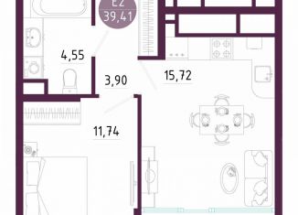 Продается 1-комнатная квартира, 39.4 м2, Тула, Пряничная улица, 7