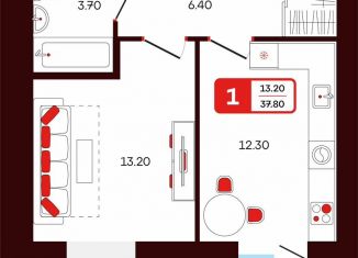 1-комнатная квартира на продажу, 37.8 м2, Туймазы, переулок Луначарского, 5