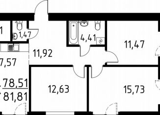 3-ком. квартира на продажу, 81.8 м2, деревня Кисловка, улица Бориса Пастернака