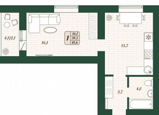 Продам 1-ком. квартиру, 39.5 м2, поселок городского типа Стройкерамика, улица Олега Пешкова