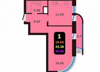 Продаю 1-комнатную квартиру, 45.7 м2, Чебоксары