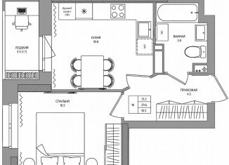 1-ком. квартира на продажу, 31.3 м2, деревня Кондратово