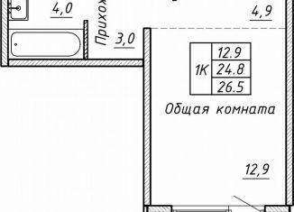 Квартира на продажу со свободной планировкой, 26.5 м2, Новосибирск
