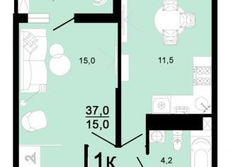 1-комнатная квартира на продажу, 37 м2, Горячий Ключ, улица Ярославского, 111А