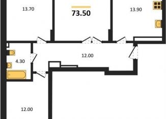 Продаю 3-ком. квартиру, 73.5 м2, Калининград, Акварельная улица, Московский район