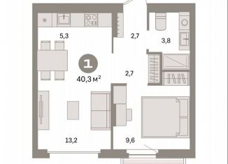 Продается 1-комнатная квартира, 40.3 м2, Екатеринбург, улица Пехотинцев, 2Г, Железнодорожный район